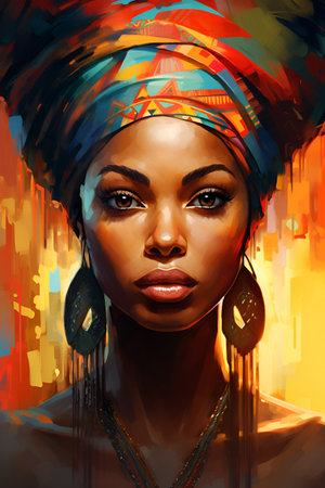 African woman wearing a traditional headdress, symbolizing the significance of Black History Monthの素材