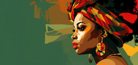 A portrait of an African woman adorned in a traditional headdress, symbolizing Black History Monthの素材