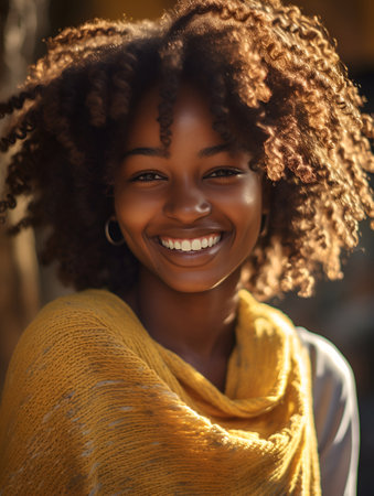 A captivating portrait of a joyful African woman, illuminating the essence of Black History Monthの素材