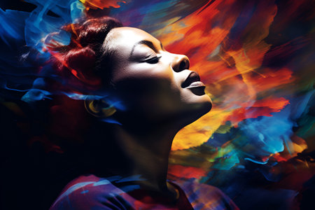Elegant African woman on a vibrant background, black history monthの素材
