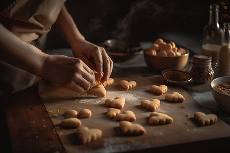 Baker confectioner makes homemade gingerbread in the kitchenの素材