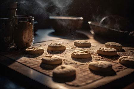 Baking mouthwatering homemade cookies in the kitchen is a delightful culinary ventureの素材