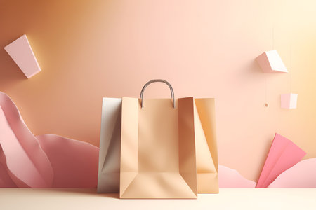 Paper bag for shopping on a pastel background, bannerの素材