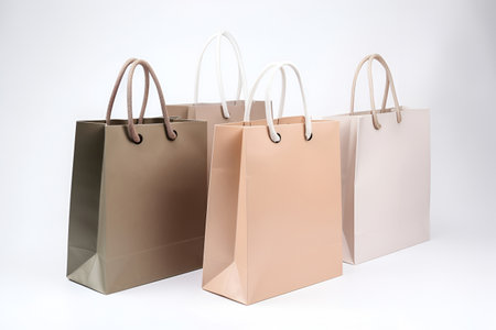 On a white background, there is a collection of paper shopping bagsの素材
