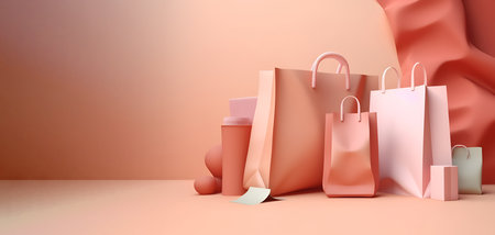Colorful shopping bags against a vibrant pink backdrop, bannerの素材