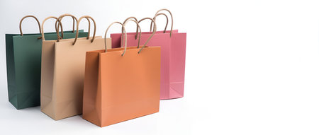 Paper bags for shopping on a white background, bannerの素材