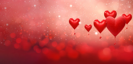 Heart-shaped red balloons set against a backdrop, perfect for celebrating Valentines Day, bannerの素材