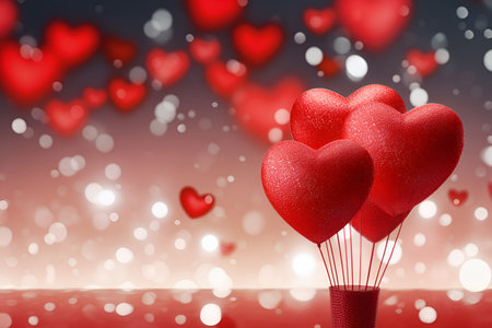 A romantic backdrop for Valentine's Day featuring a profusion of red hearts and a soft bokeh effectの素材
