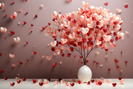 A vase with a tree of love covered with bright hearts, valentine's dayの素材
