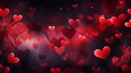 Artistic backdrop featuring abstract red hearts, setting the tone for Valentine's Day celebrationsの素材