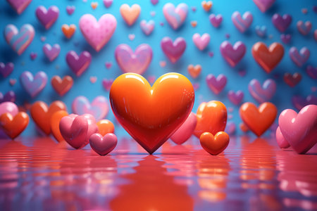3D glossy hearts creating a vibrant visual for Valentine's Dayの素材