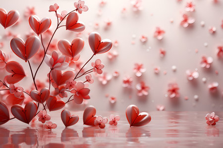 Pink flowers in the shape of hearts on branches, Valentine's Dayの素材