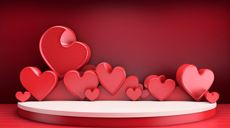 Mockup platform, adorned with red hearts, for presenting products with a Valentine's Day themeの素材