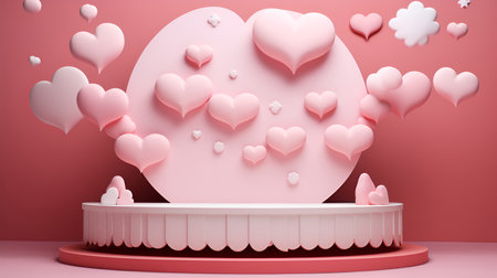 A round podium, mockup, with pink hearts, for presenting Valentine's Day products or designsの素材