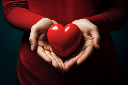 Red heart in female hands, Valentine's dayの素材