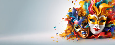 Colorful carnival masks on a white background, Mardi Gras, bannerの素材