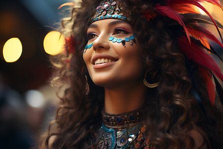Portrait of a woman in a carnival costume, Mardi Grasの素材