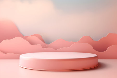 Pink round podium for product demonstration, mockupの素材
