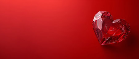 A heart-shaped crystal set against a vibrant red background, for celebrating Valentines Day, bannerの素材