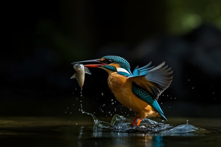 A kingfisher catches fish in the water, wildlifeの素材