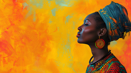 Young African woman on bright yellow background, black history monthの素材
