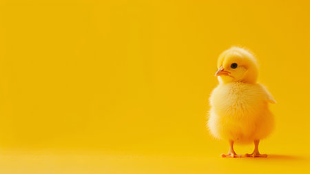 A little chicken on a yellow background, bannerの素材
