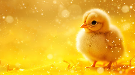 A small chick against a yellow background, bannerの素材