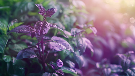 The pungent aroma of purple basil fills the garden as it thrives and flourishesの素材