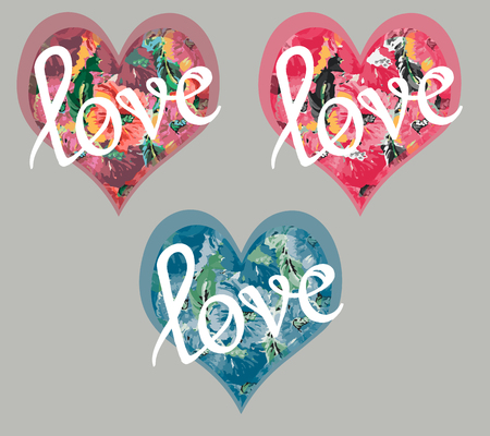 Valentine hearts postcards with floral print illustration.のイラスト素材