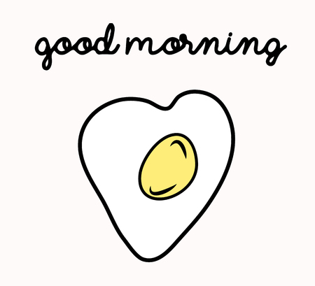 good morning postcard with scrambler egg heart shape on white color backgroundのイラスト素材