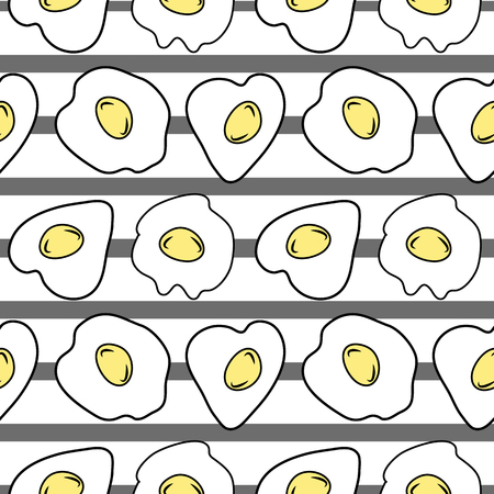 scrambled eggs on gray striped background. cartoon style vector illustrationのイラスト素材