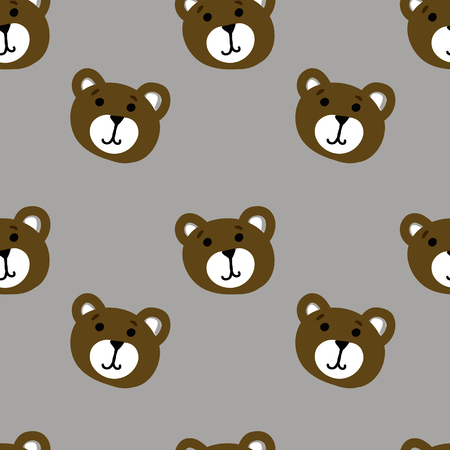 Seamless Pattern of Cute Cartoon colorful teddy Bear Face on gray Background. for textile and baby shower designのイラスト素材