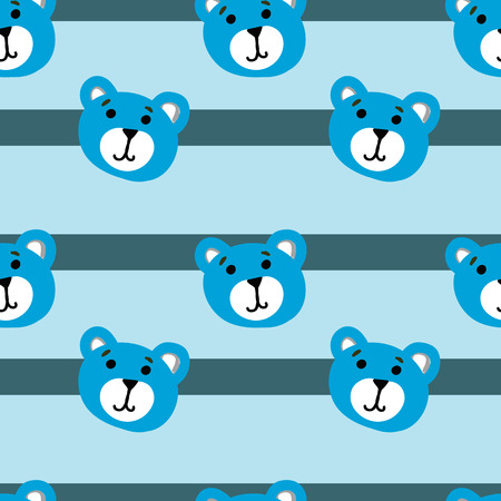 Cute kids bear pattern for boys. Colorful bear on the abstract background create a fun cartoon drawing. The pattern is made in blue colors. cartoon bear pattern for textile and fabric.baby shower, its a boy conceptのイラスト素材
