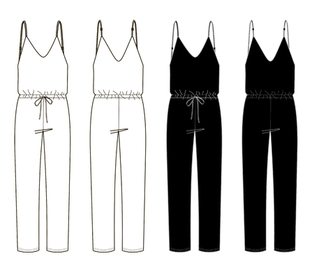 Technical sketches of women's jumpsuitsのイラスト素材