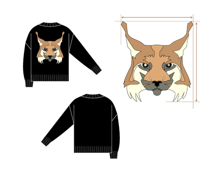 Black sweater with lynx back and front viewsのイラスト素材