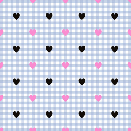 black heart pattern on blue and white striped backgroundのイラスト素材