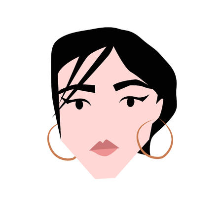 female young asian face simple illustration. young woman with make up, simple illustration of faceのイラスト素材
