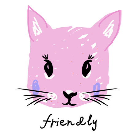 pink kitty face in kids style with text friendly for your designerのイラスト素材