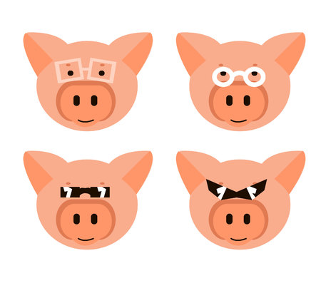 pigs faces in glasses set in funny styleのイラスト素材