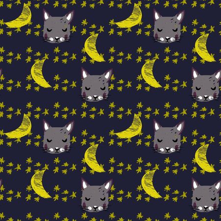 pattern with sleeping kittyのイラスト素材