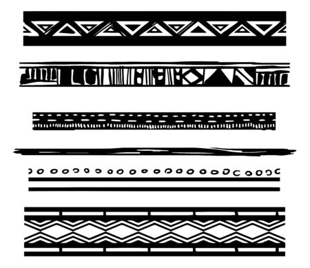 Set of seamless borders for design. Horizontal stripes. Black and white print for your textiles.のイラスト素材