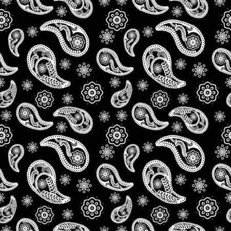Monochrome seamless vector pattern with paisley. For textile, wrapping in black and white colors.の写真素材