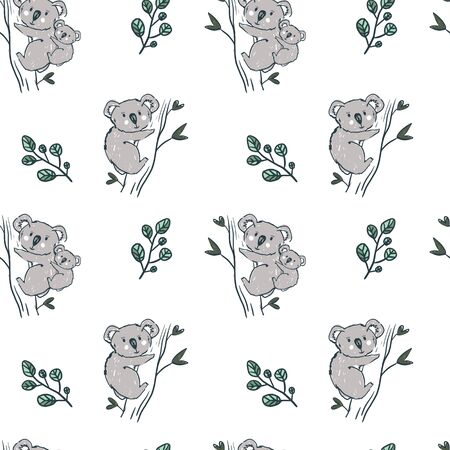 Koala bear seamless pettern on pink background. Kids wallpaper. Perfect for textile.のイラスト素材