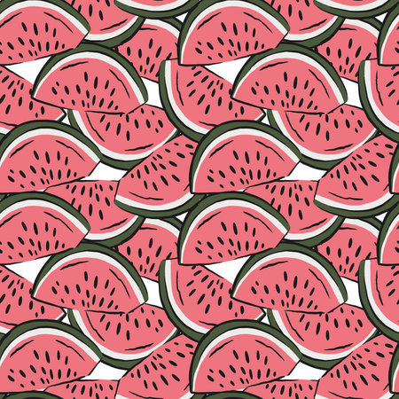 watermelon slices pattern on blue striped background. fruit background. Summer textile print on...