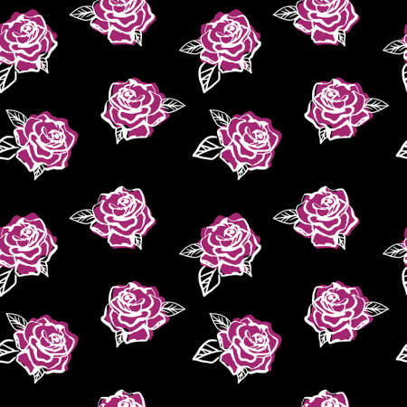 Simple roses pattern on white background. Line art flower back drop. Perfect for textile.のイラスト素材