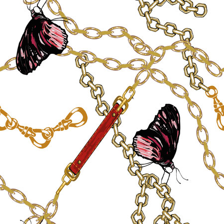chains pattern with butterfly on white background.