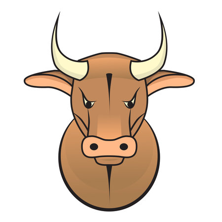Bull head in flat style - symbol of 2021. Illustration of brown cow