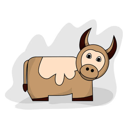The stylized image of a cow. Drawing of a brown bull in cartoon style.のイラスト素材