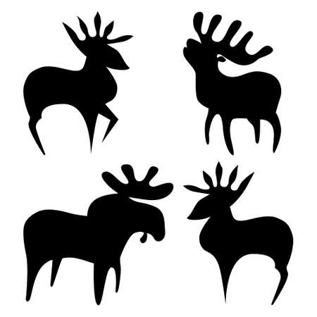 Different deers, black-white set of simple icons.のイラスト素材