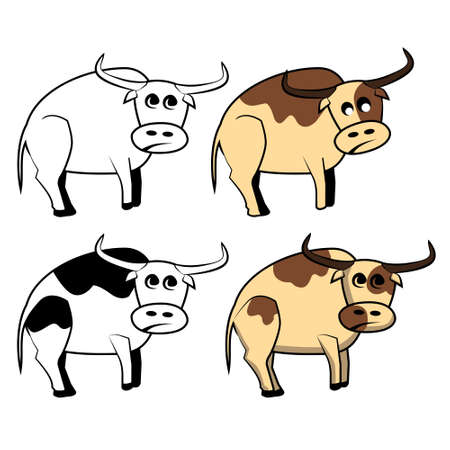 bulls - set of four similar cows in flat styleのイラスト素材